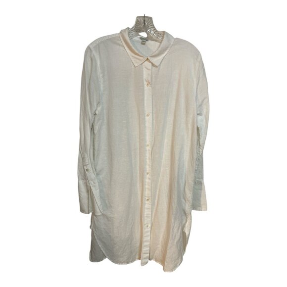 J.Crew Beachwear Linen Cotton Button Front Tunic Top L White Long Sleeve - Picture 1 of 7